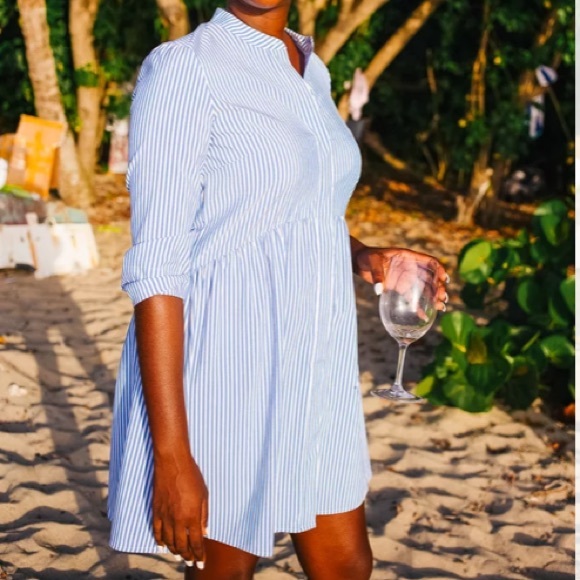 Blue Stripe Royal Shirt Dress TUCKERNUCK - Picture 2 of 13